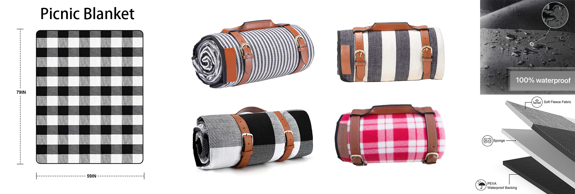 Yarn Dye Picnic Blanket with Carry Strap